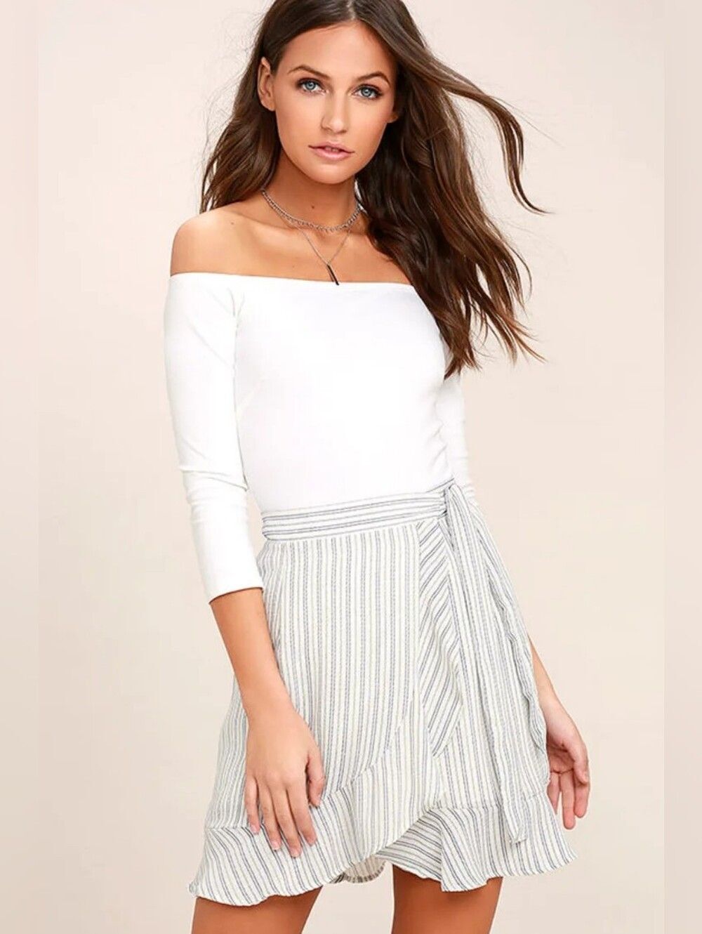 Lulus Walk on Air Blue and White Striped Wrap Mini Skirt - Size XS